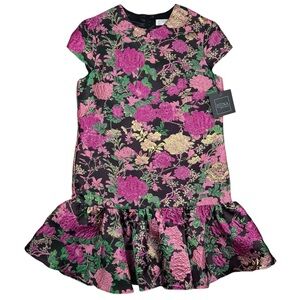 Ieena Mac Duggal Brocade Jacquard Ruffle Hem Floral Cocktail Minidress Size 4